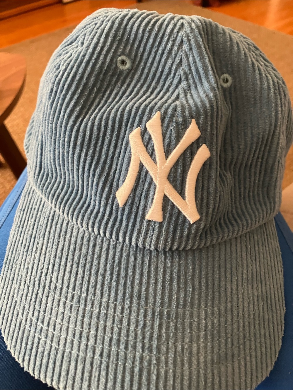 Corduroy Baseball Cap with White Team Logo - Light Blue